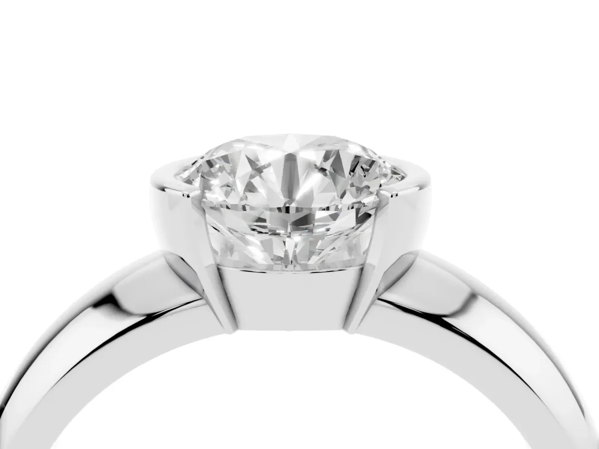 Round Cut Solitaire Tension Set Diamond Ring with Wide Band Silver