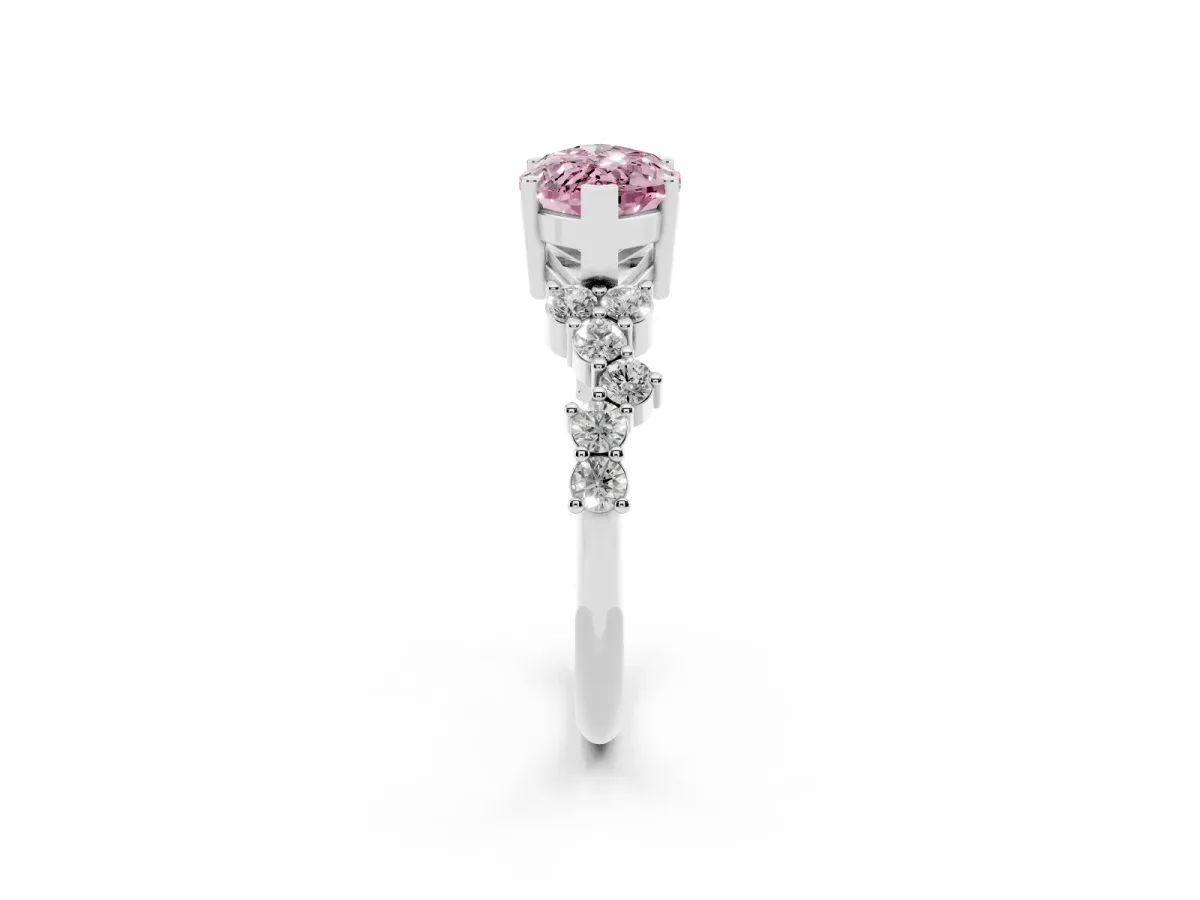 Fancy Pink Marquise Cut Diamond Scattered Round Accent Ring with Prong Setting Platinum