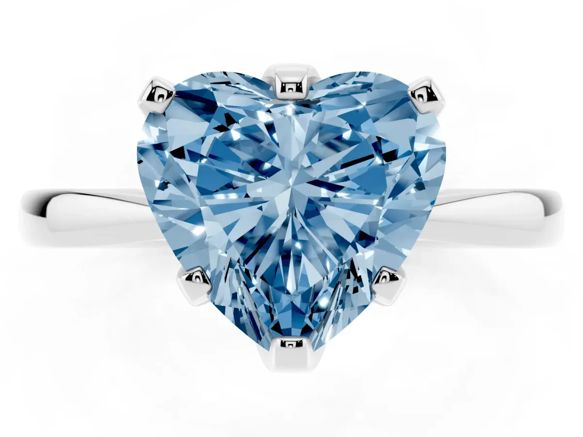 Fancy Blue Heart Cut Solitaire Engagement Ring with Six-Prong Setting and Tapered Band Platinum