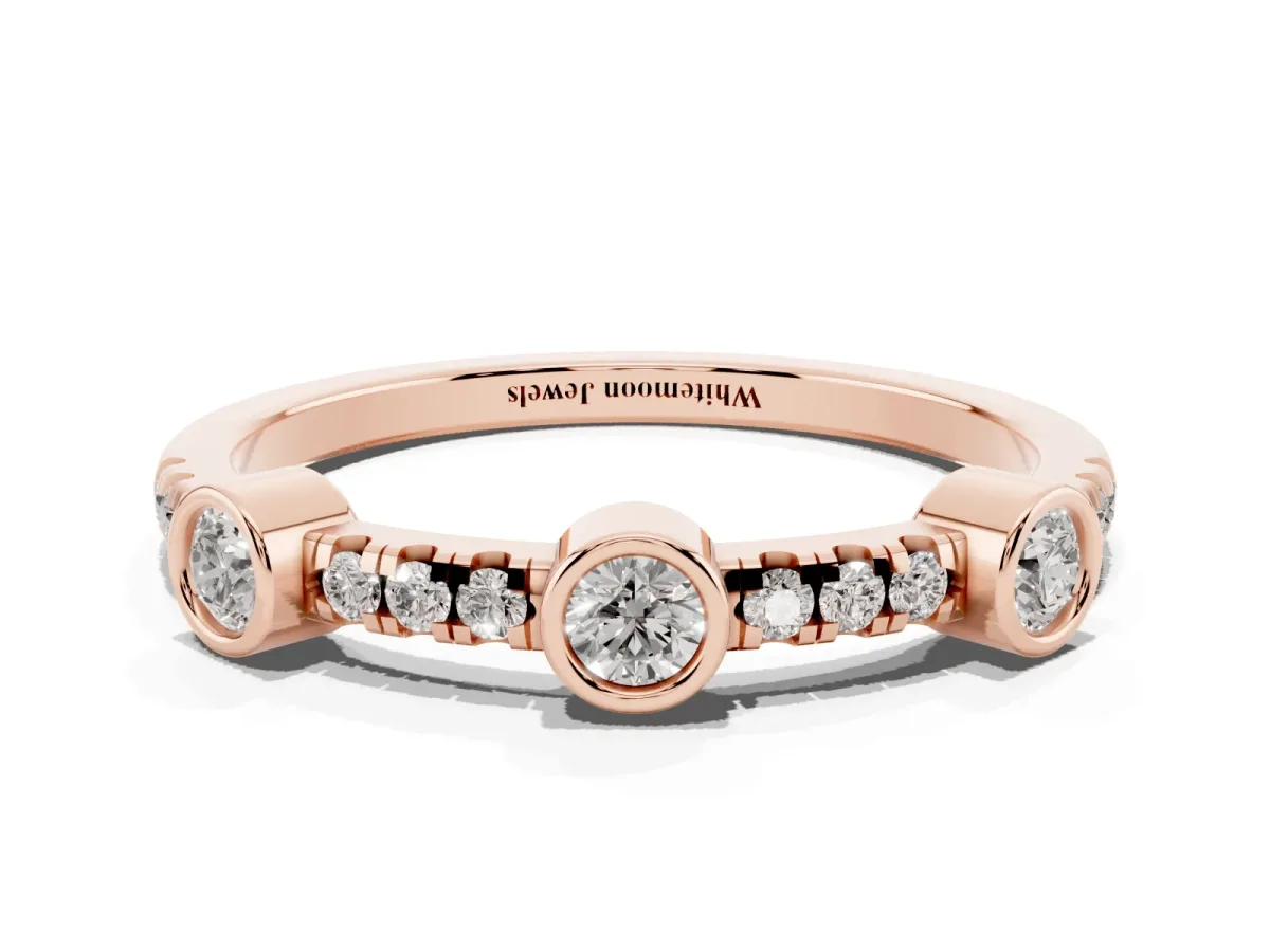 Bezel Set Round Diamond Pavé Band Rose gold