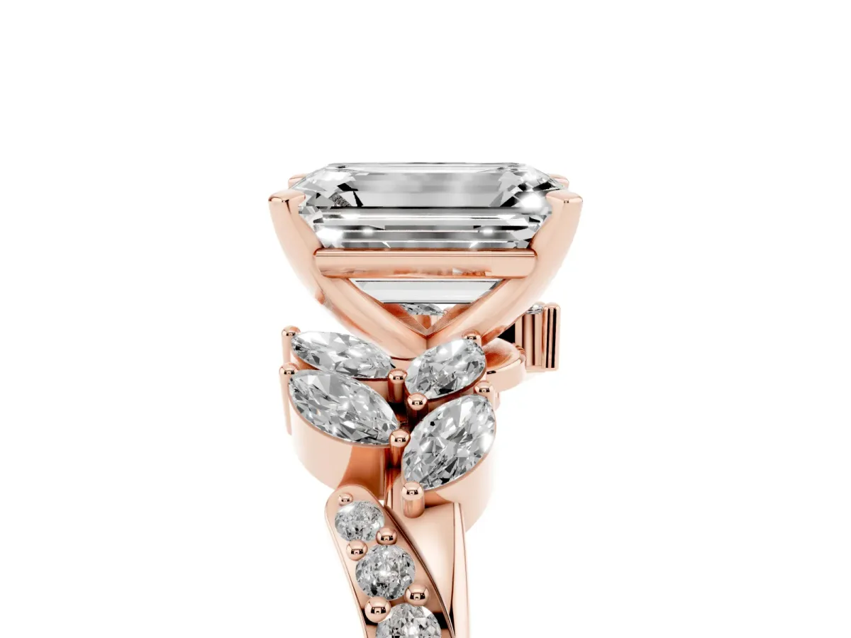 Emerald Cut Solitaire Marquise Twist Band with Six-Prong Setting Rose gold