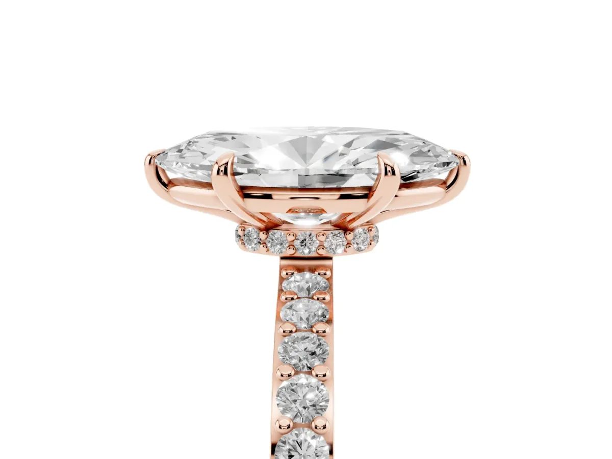 Marquise Cut Diamond Pavé Engagement Ring with Round Accents and Prong Setting Rose gold