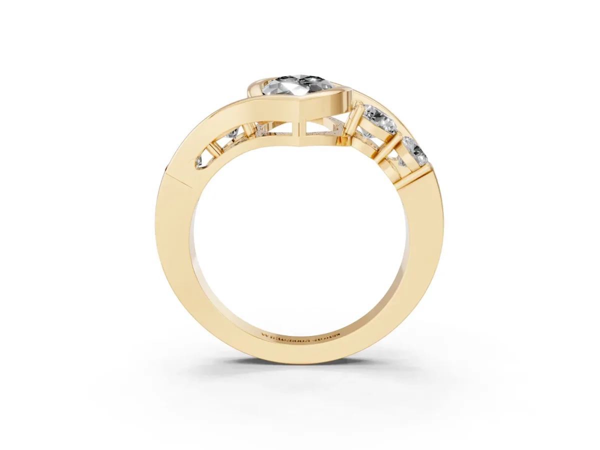 Fancy Black Bezel Set Marquise Cut Diamond Bypass Ring with Round Accents Yellow gold
