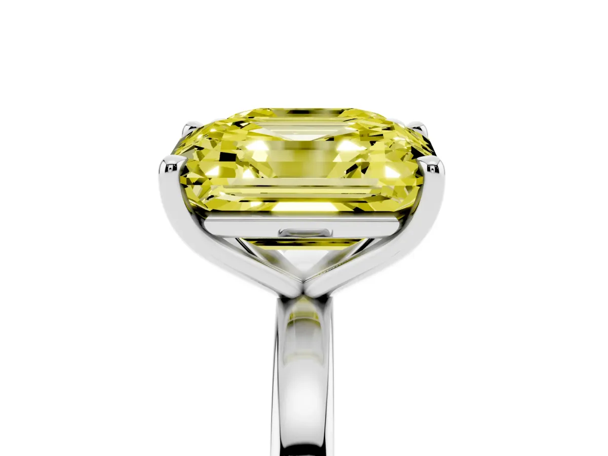 Fancy Yellow Asscher Cut and Emerald Cut Toi Moi Ring with Prong Setting Platinum