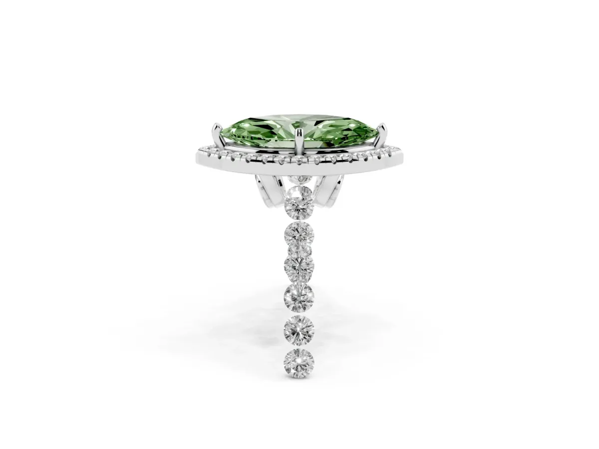 Fancy Green Marquise Cut Halo Pavé Diamond Engagement Ring with Four-Prong Setting Silver