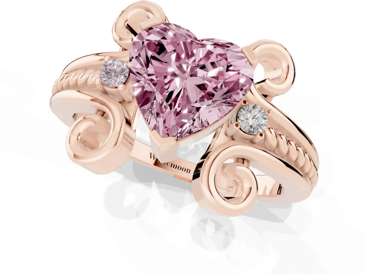 Fancy Pink Heart Cut Solitaire Twisted Band Scroll Prong Ring Rose gold