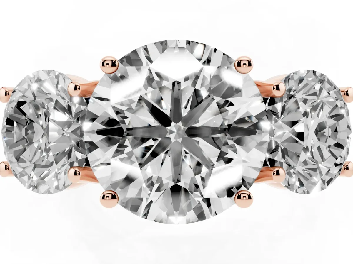 Three-Stone Round Cut Diamond Pavé Band with Prong Setting Rose gold