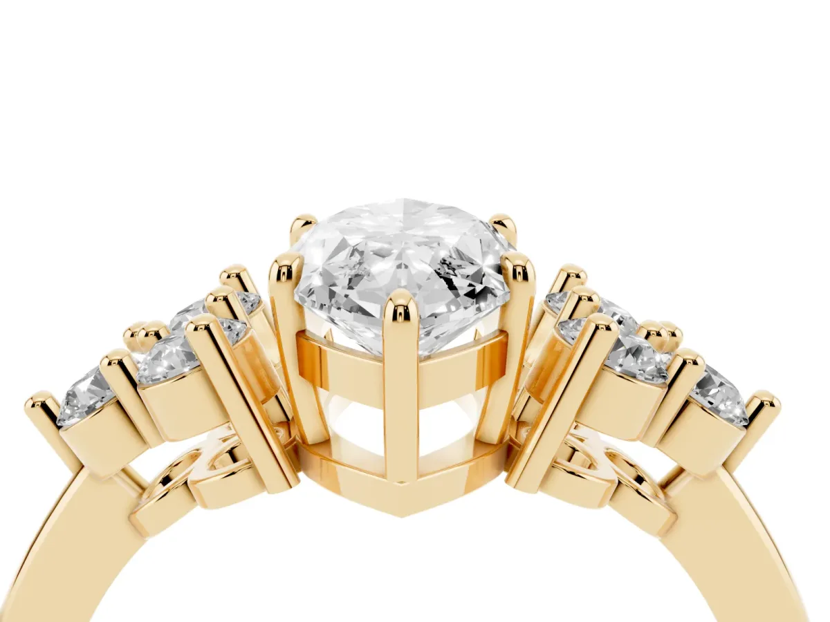 Marquise Cut Brilliant Diamond Cluster Accent Solitaire Ring with Prong Setting Yellow gold