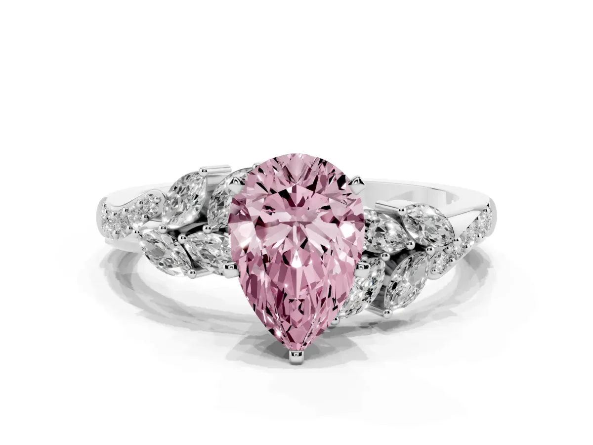 Fancy Pink Pear Cut Solitaire Marquise Twist Band with Six-Prong Setting Silver