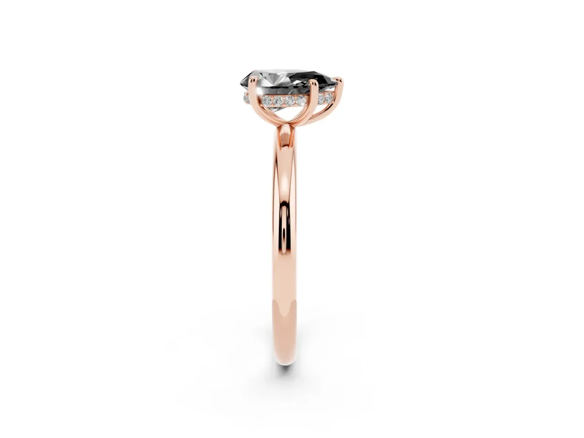 Fancy Black Pear Cut Diamond Solitaire Ring with Thin Band and Four-Prong Setting Rose gold
