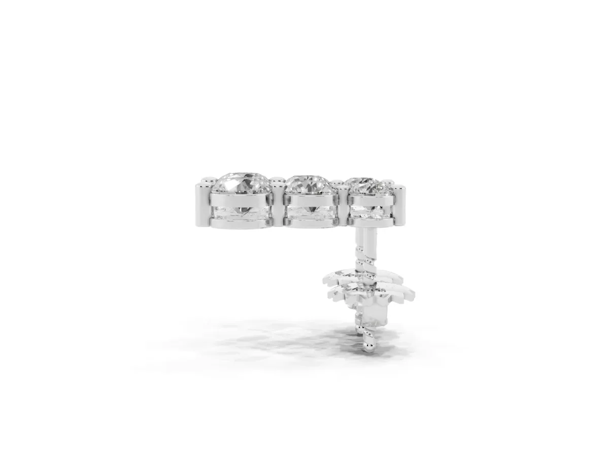 Three-Stone Round Diamond Drop Earrings with Prong Setting on White Gold White gold