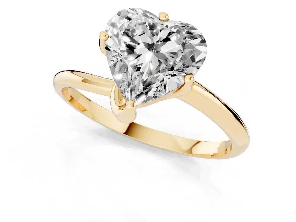 Heart Cut Diamond Solitaire Engagement Ring with Four-Prong Setting and Classic Band Yellow gold
