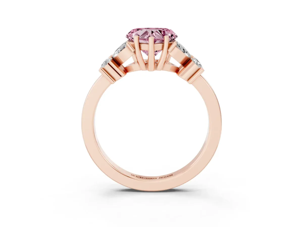 Fancy Pink Heart Cut Diamond Floral Cluster Ring with Solitaire Band and Prong Setting Rose gold