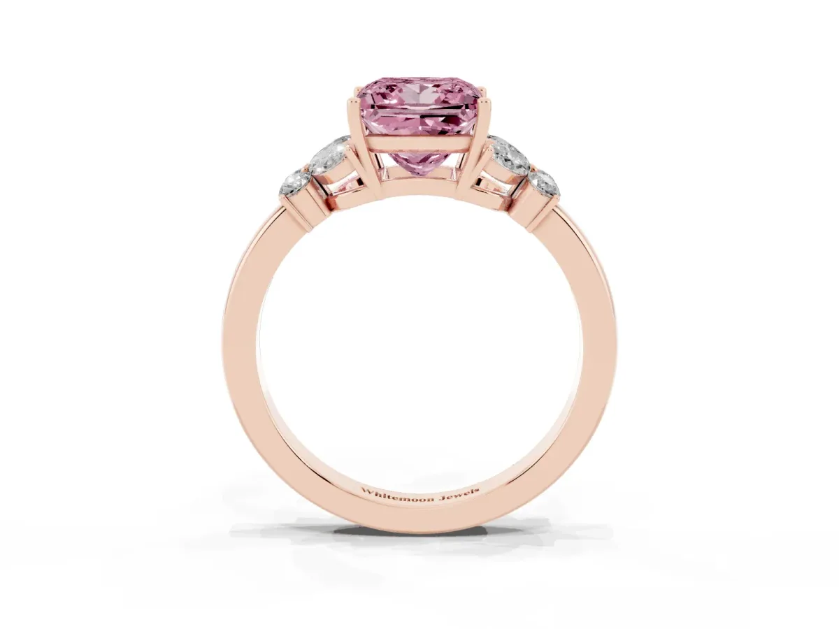 Fancy Pink Princess Cut Cut Solitaire Floral Diamond Ring with Four-Prong Setting Rose gold