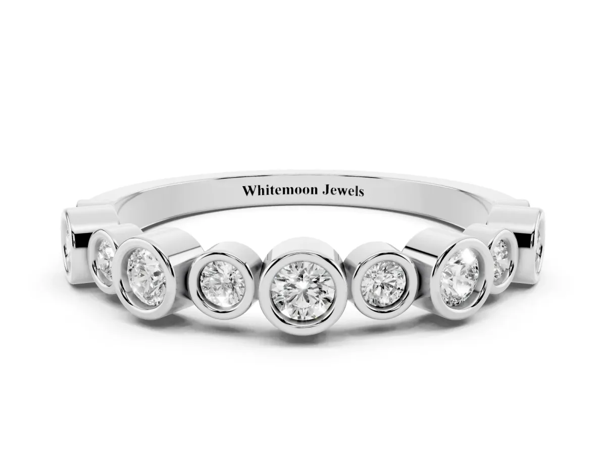 Bezel Set Round Diamond Half Eternity Band Platinum