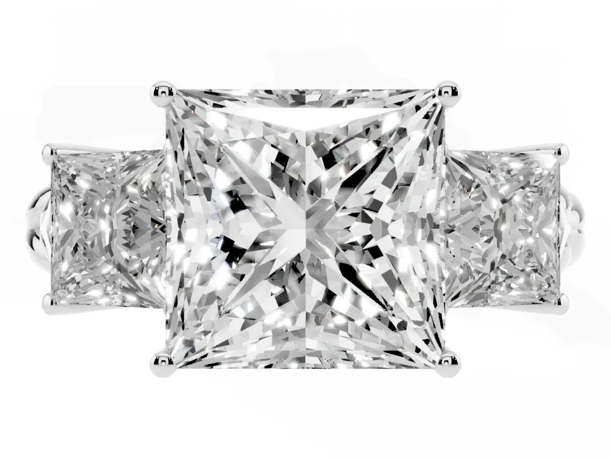 Three-Stone Princess Cut Diamond Braided Band Ring with Four-Prong Setting Platinum