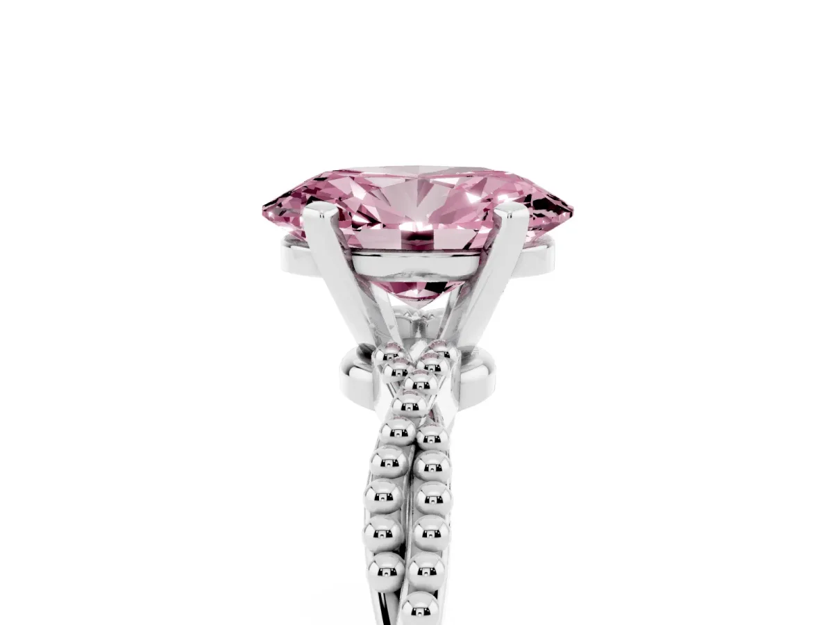 Fancy Pink Oval Cut Solitaire Twisted Band with Bead Prong Setting Silver