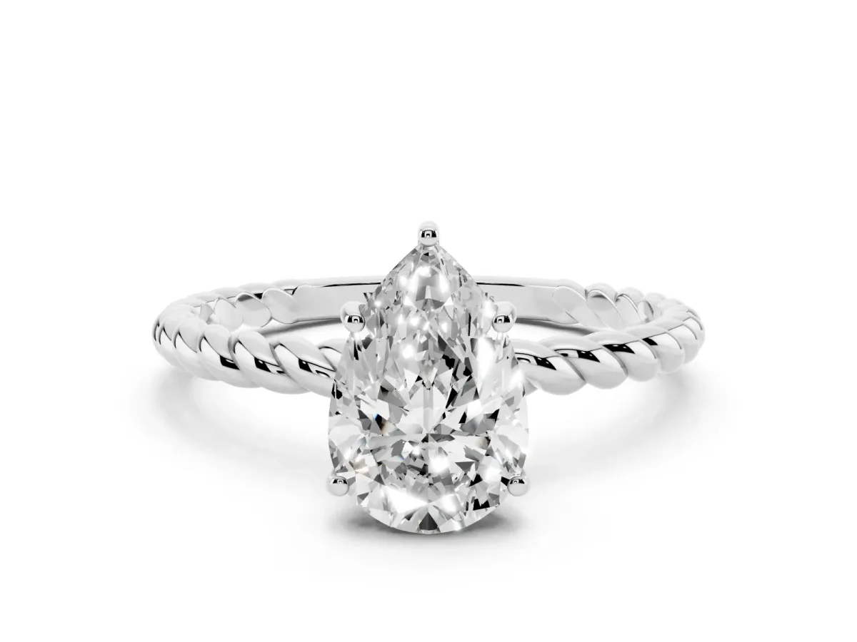 Pear Cut Solitaire Twist Band Ring with Four-Prong Setting Platinum
