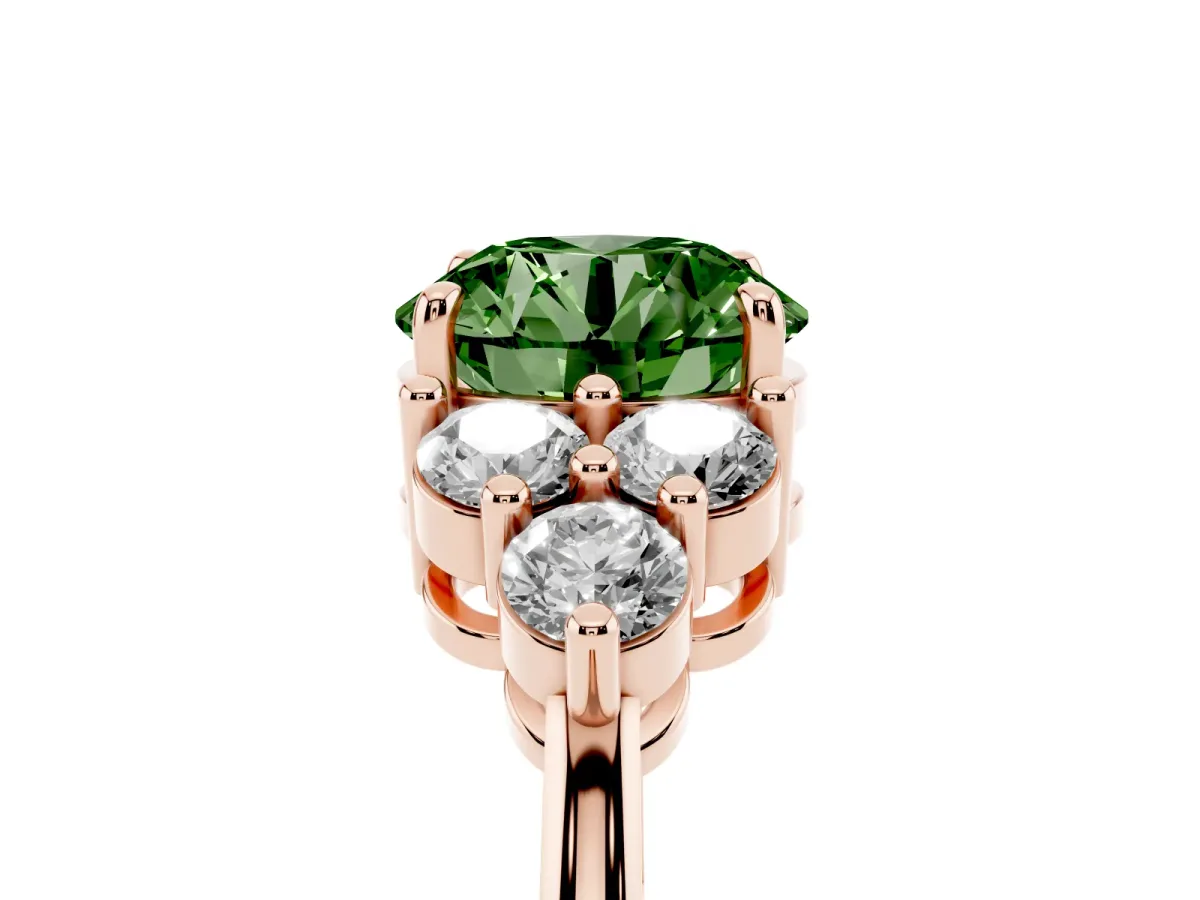 Fancy Green Round Cut Brilliant Diamond Cluster Accent Solitaire Ring with Prong Setting Rose gold