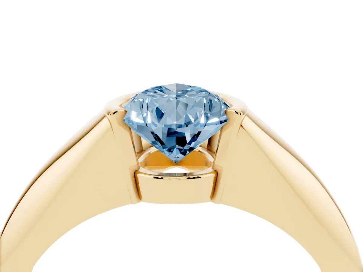Fancy Blue Pear Cut Solitaire Tension Set Diamond Ring Yellow gold