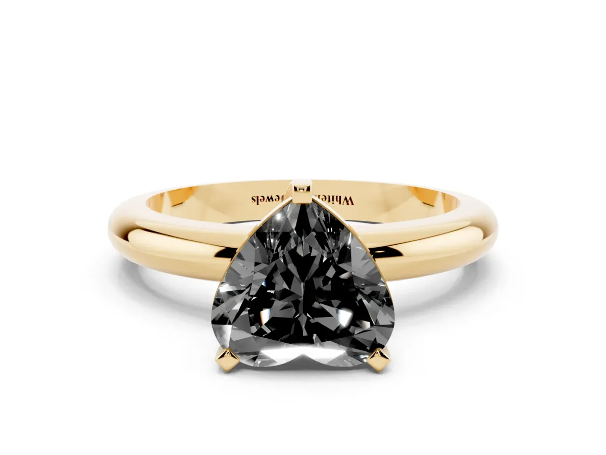 Fancy Black Heart Cut Diamond Solitaire Engagement Ring with Round Band and Four-Prong Setting Yellow gold