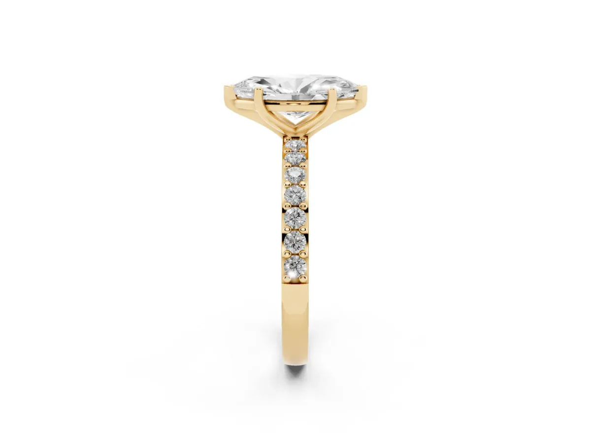 Marquise Cut Cut Diamond Solitaire with Pave Band and Four-Prong Setting Yellow gold