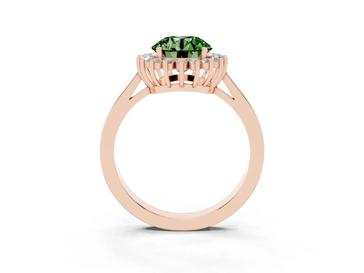 Fancy Green Round Cut Cut Diamond Halo Ring with Round Brilliant Halo and Solitaire Band Rose gold