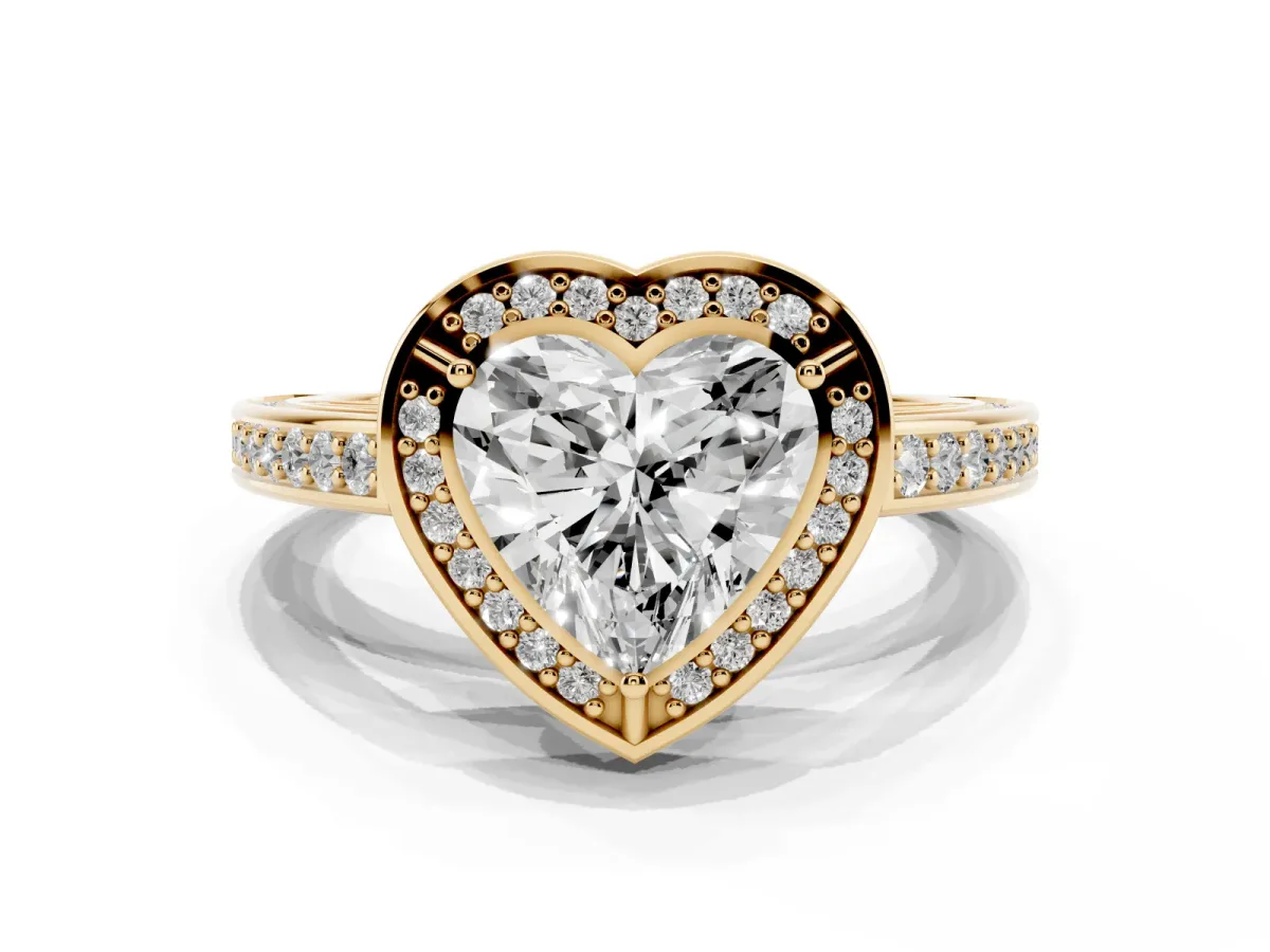 Heart Cut Cut Halo Pave Split Shank Prong Setting Ring Yellow gold