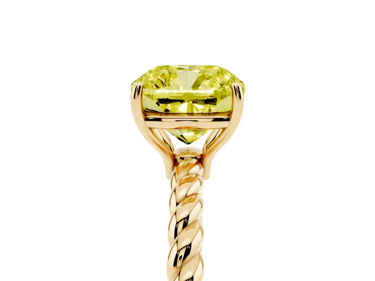 Fancy Yellow Cushion Cut Solitaire Twist Band Ring with Four-Prong Setting Yellow gold