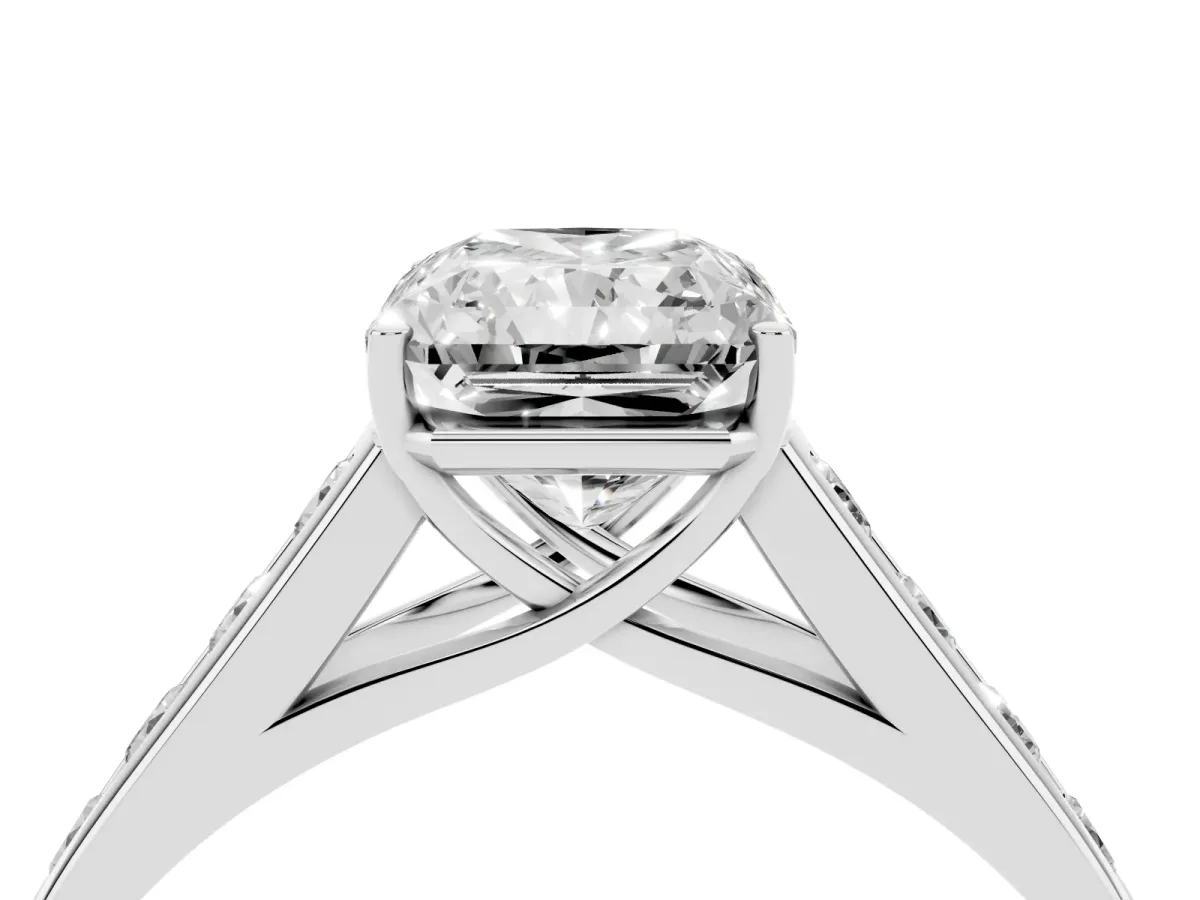 Radiant Cut Brilliant Channel-Set Solitaire Ring with Four-Prong Setting Silver