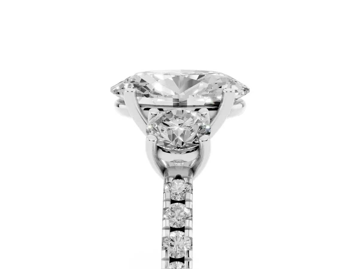 Three-Stone Oval Cut Cut Diamond Pavé Band with Prong Setting Silver