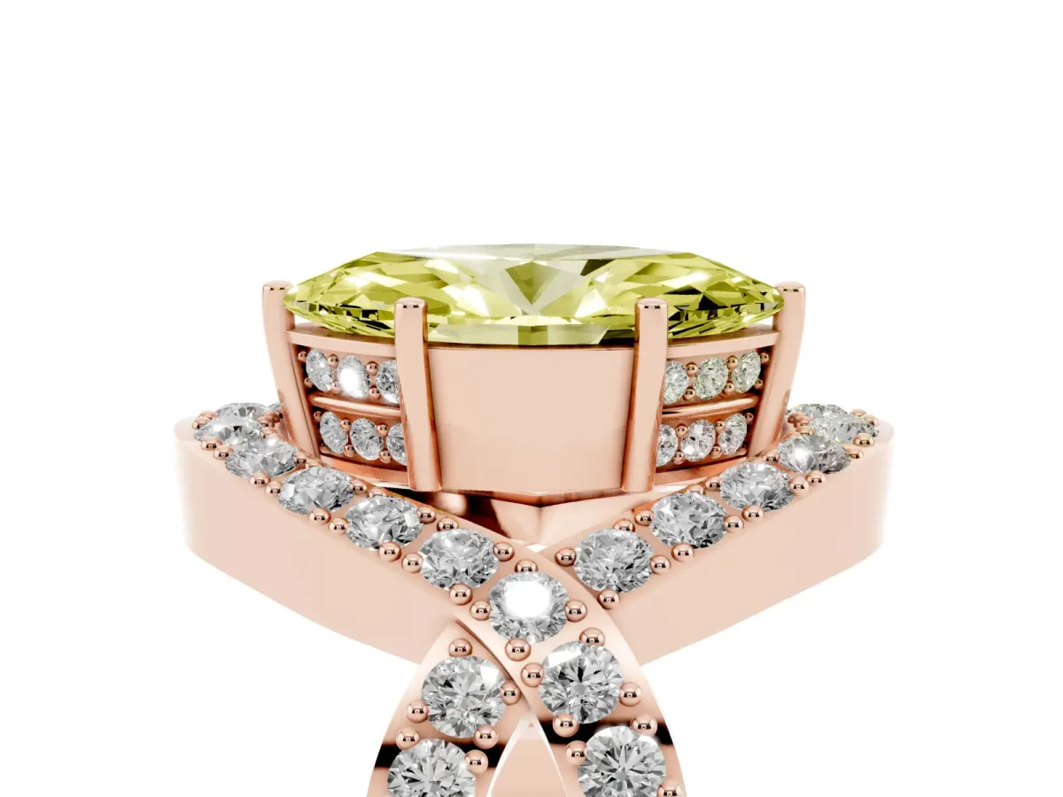 Fancy Yellow Marquise Cut Solitaire Twist Band Pavé Diamond Engagement Ring Rose gold