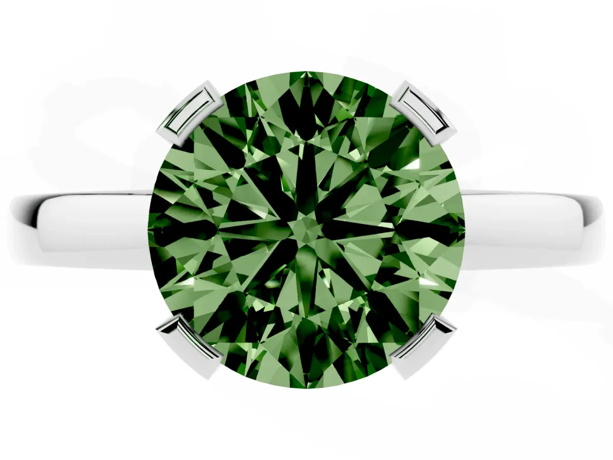 Fancy Green Round Cut Cut Solitaire Ring with Four-Prong Setting and Classic Band Silver