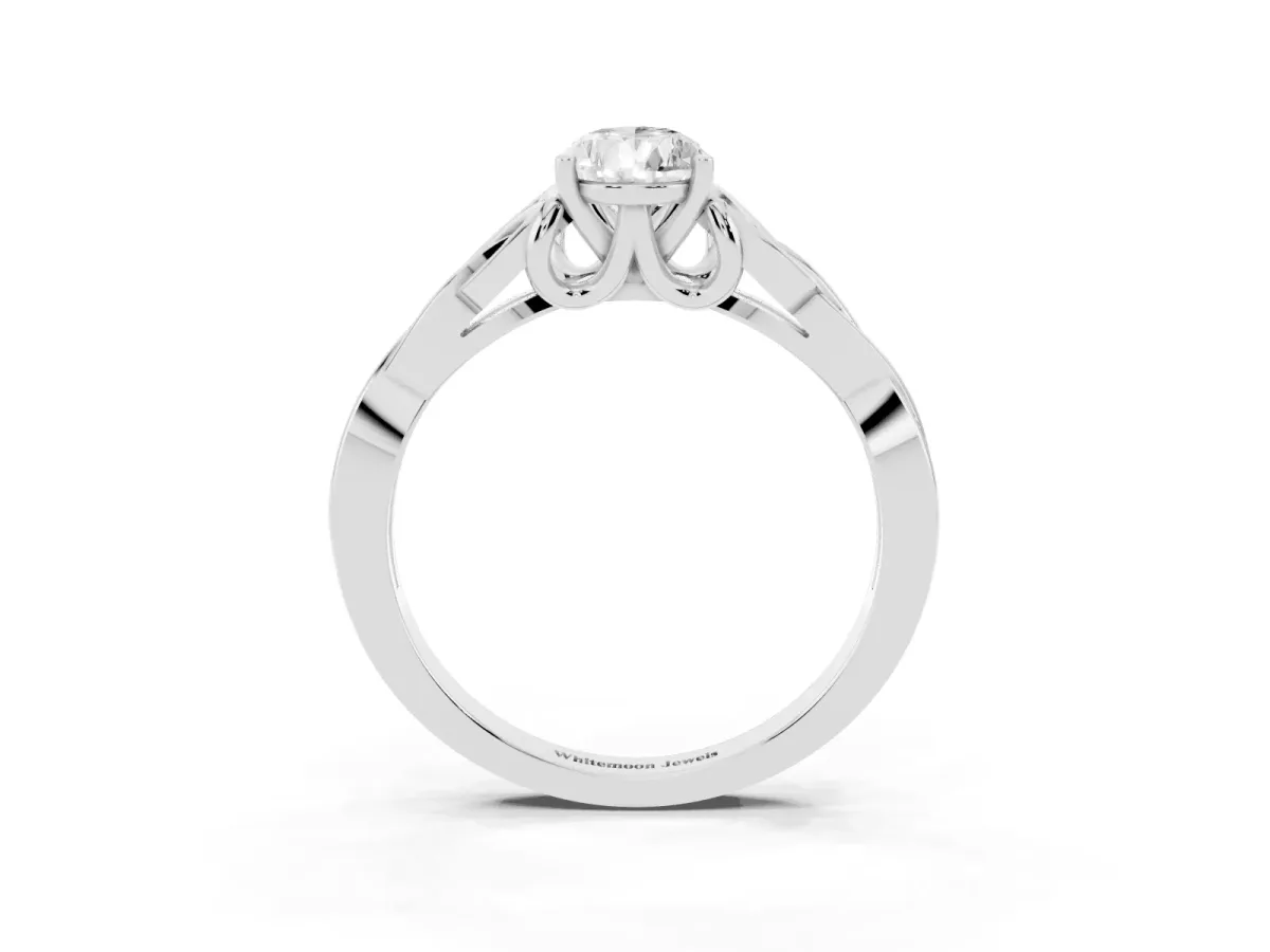 Pear Cut Diamond Solitaire Engagement Ring with Celtic Knot Band and Four-Prong Setting White gold