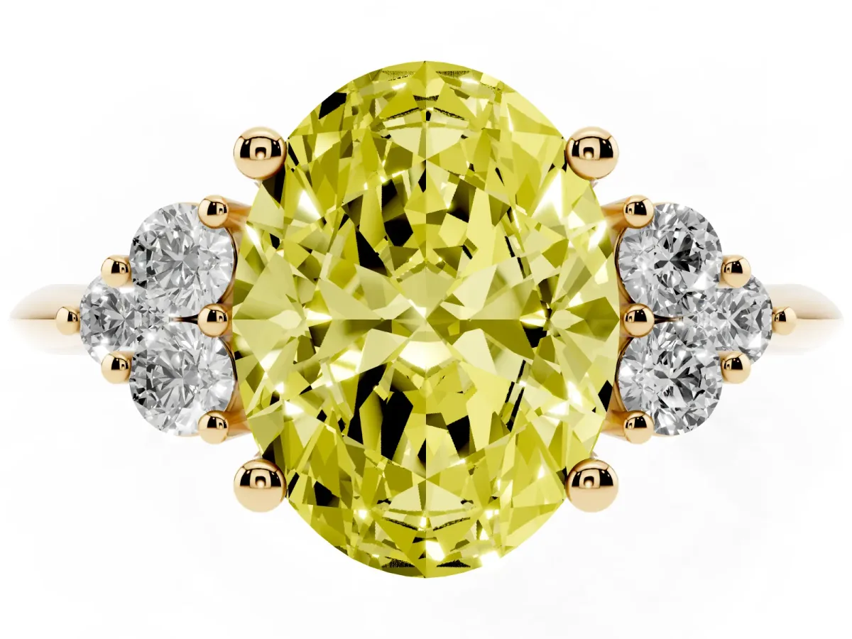 Fancy Yellow Oval Cut Cut Diamond Cluster Ring with Solitaire Band and Four-Prong Setting Yellow gold
