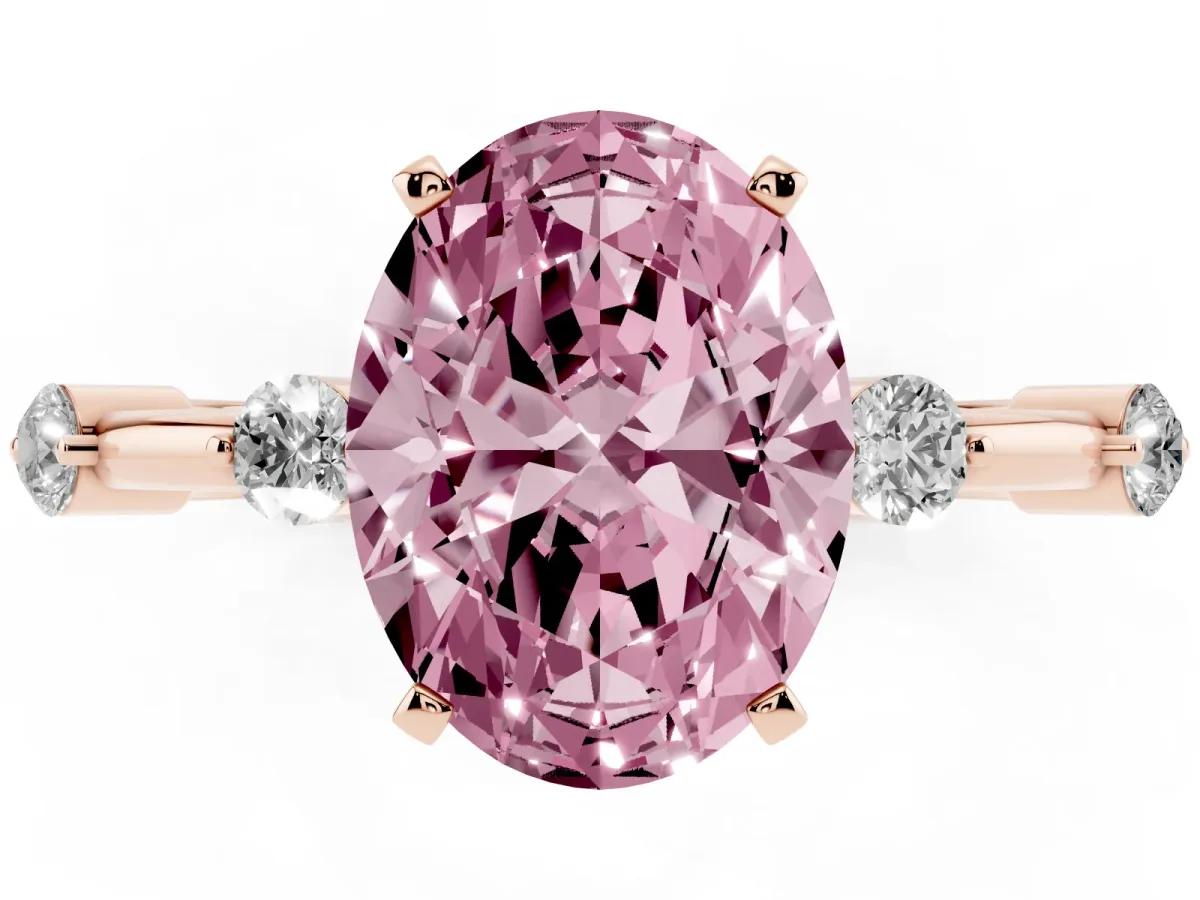Fancy Pink Oval Cut Solitaire Diamond Ring with Bezel Set Side Stones and Prong Setting Rose gold