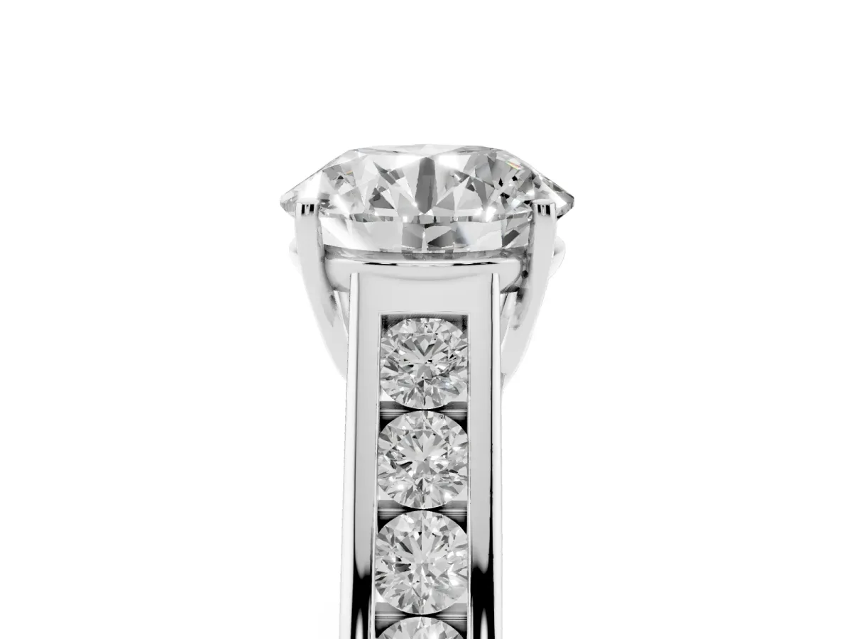 Round Cut Brilliant Channel-Set Solitaire Ring with Four-Prong Setting Platinum