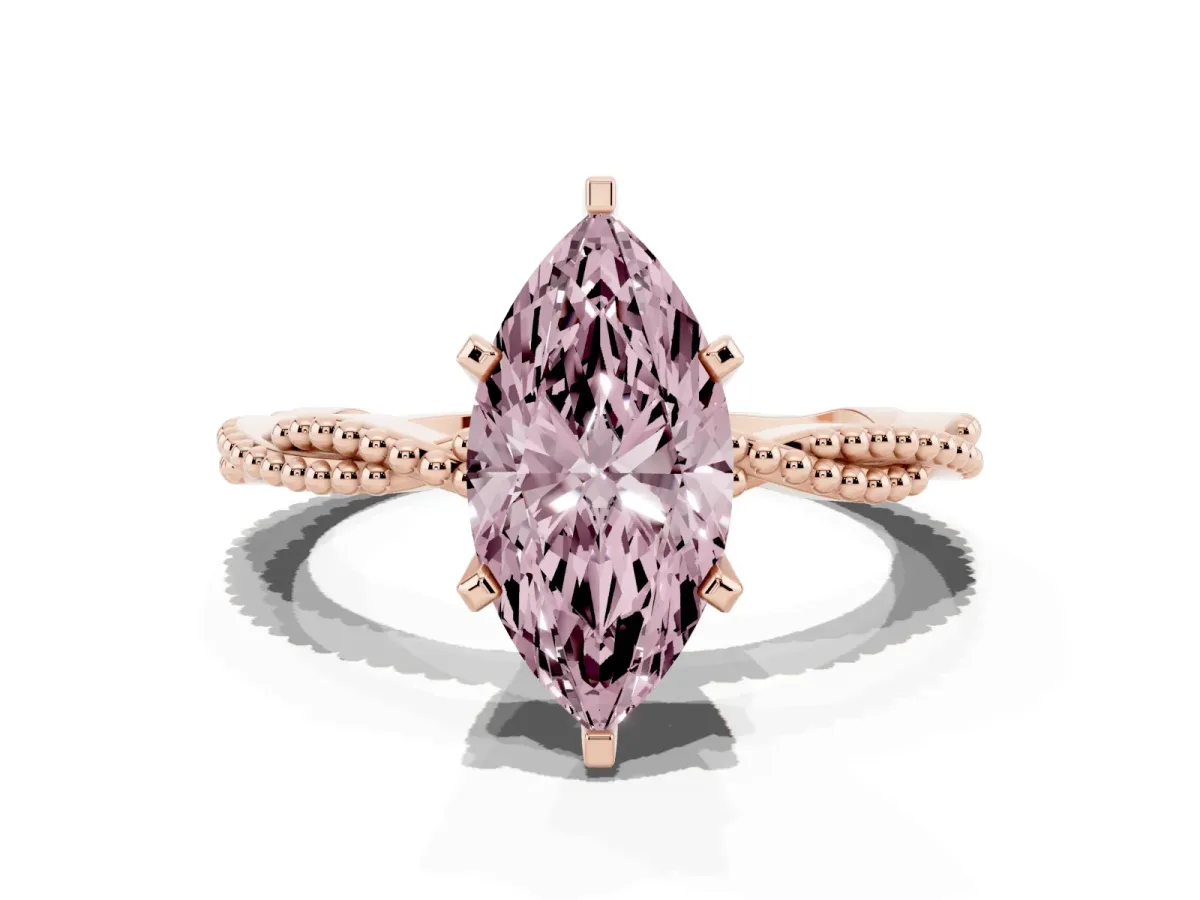 Fancy Pink Marquise Cut Solitaire Twisted Band with Bead Prong Setting Rose gold