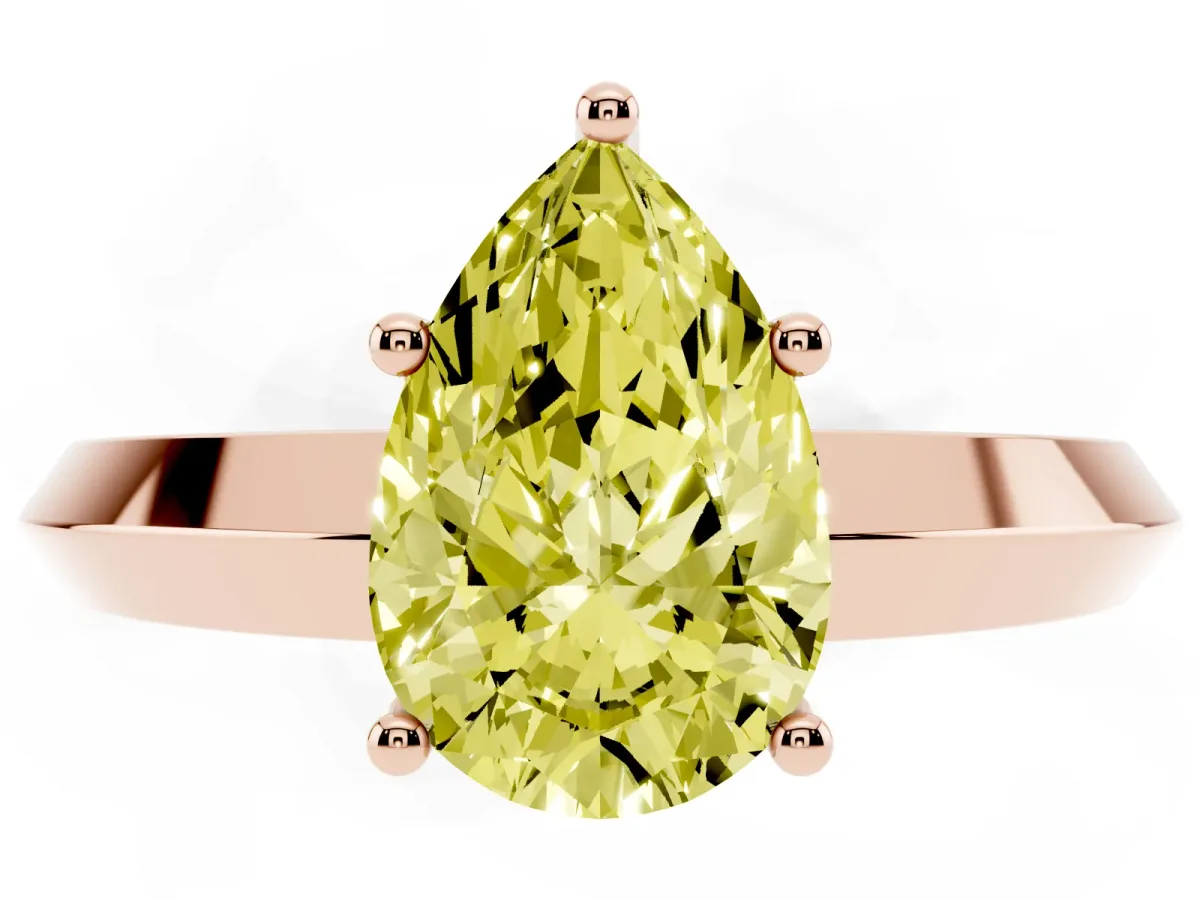 Fancy Yellow Pear Cut Cut Solitaire Engagement Ring with Flat Band and Four-Prong Setting Rose gold