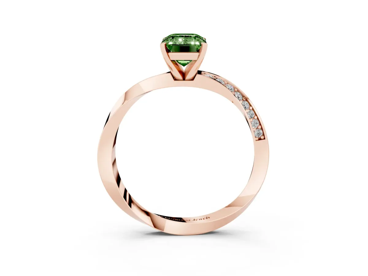 Fancy Green Emerald Cut Diamond Engagement Ring with Side Stone Accents and Four-Prong Setting Rose gold