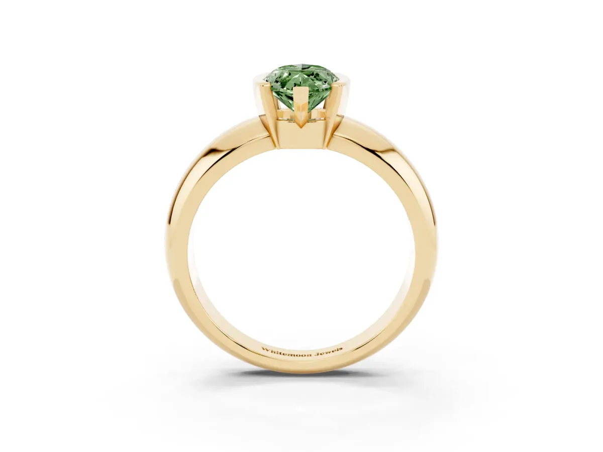 Fancy Green Marquise Cut Solitaire Tension Set Diamond Ring with Wide Band Yellow gold