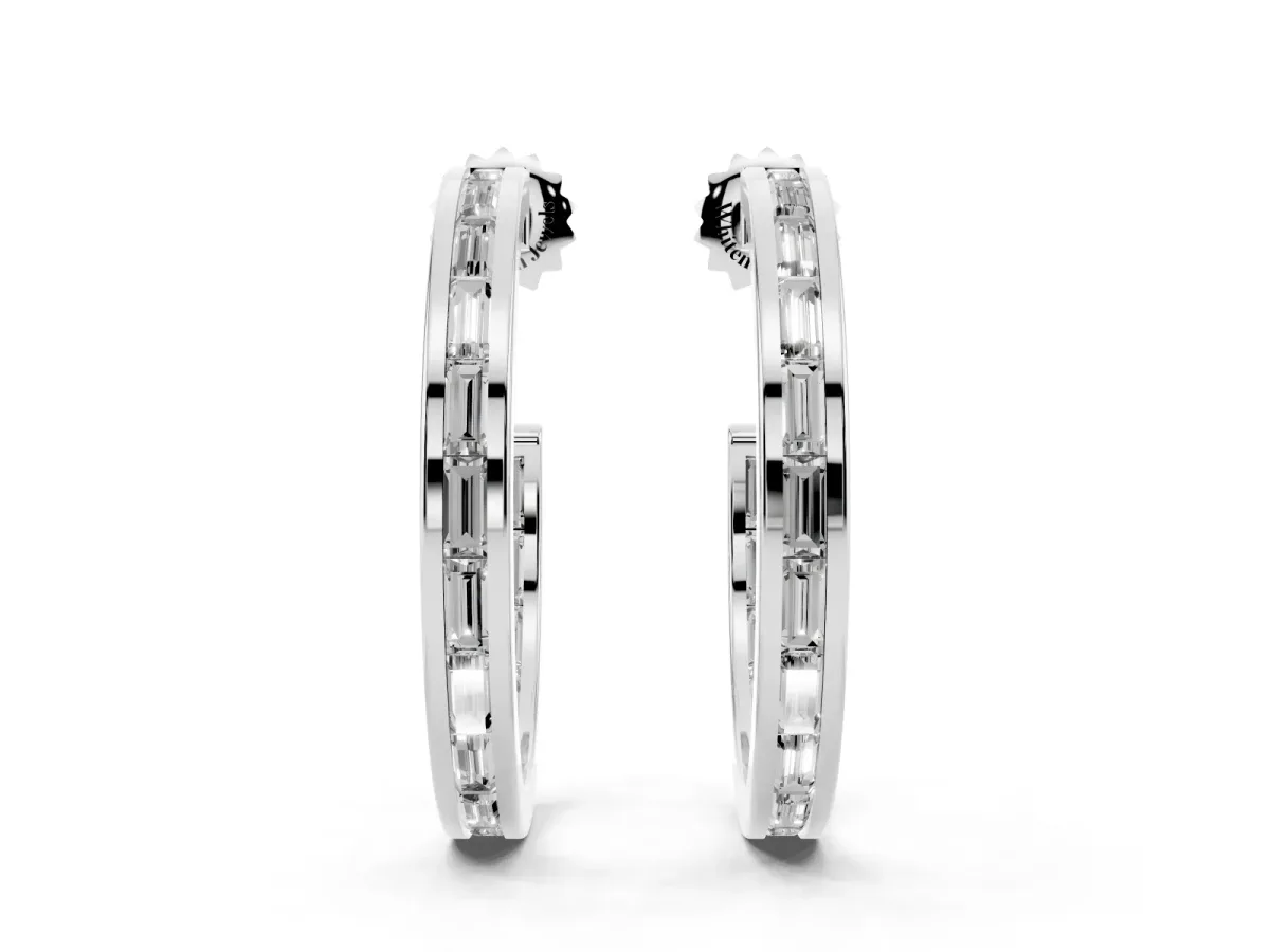 Baguette Diamond Channel-Set Inside-Out Hoop Earrings Platinum