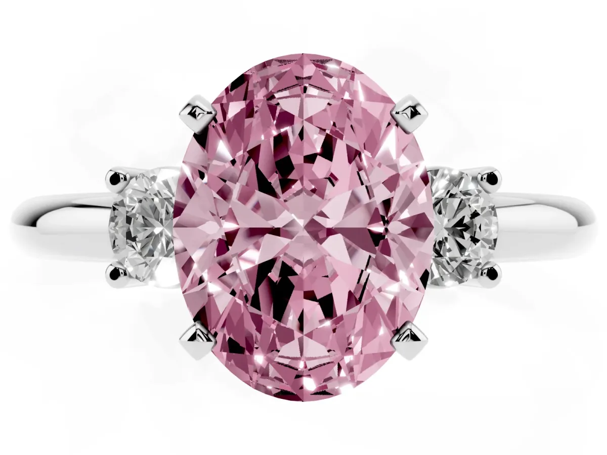 Fancy Pink Three-Stone Oval Cut Cut Diamond Solitaire with Prong Setting and Classic Band Silver