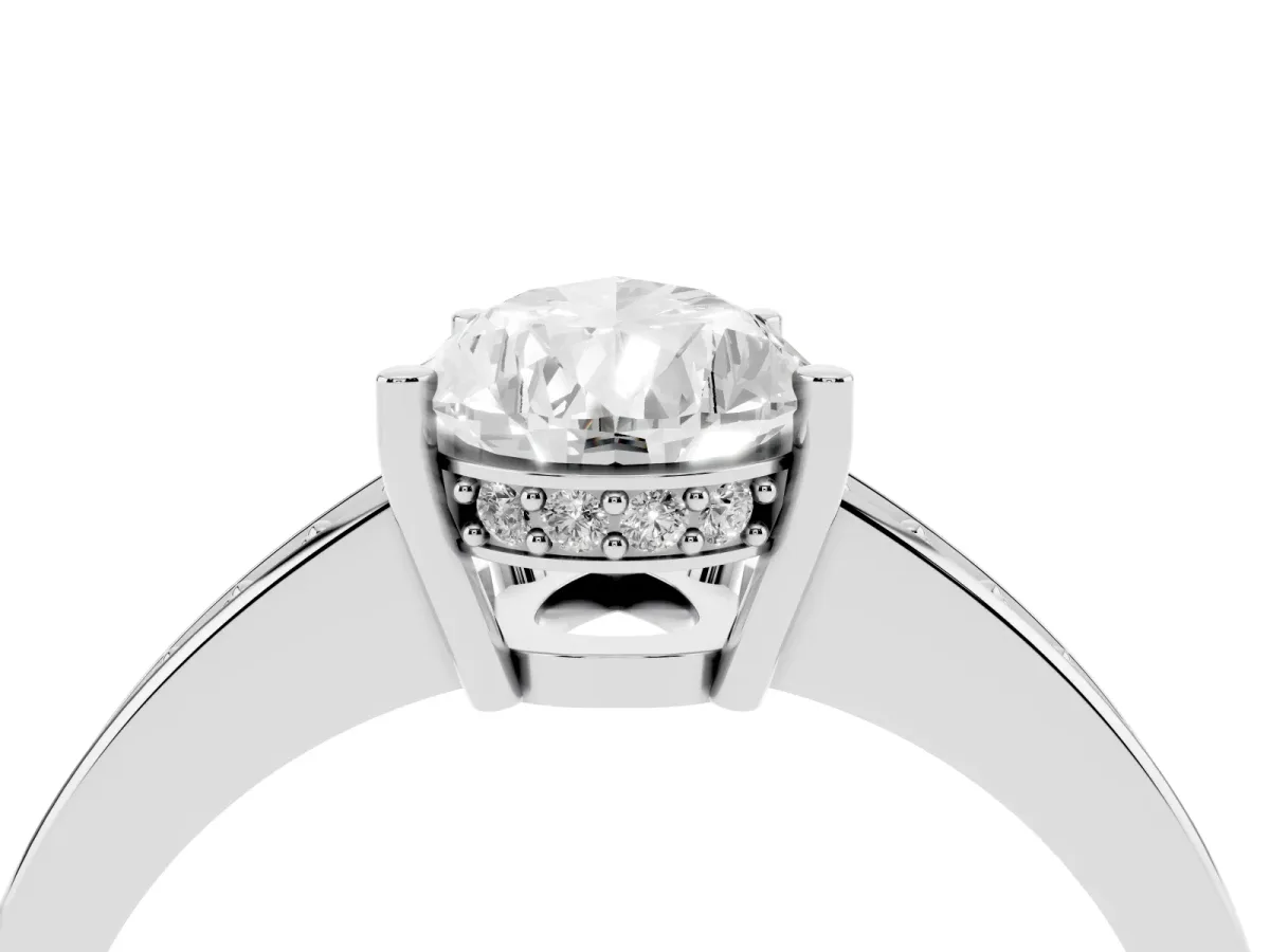 Pear Cut Solitaire Pavé Band Prong Setting Ring Silver