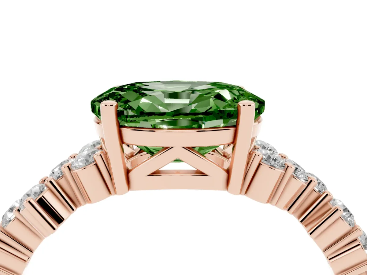 Fancy Green Oval Cut Diamond Scattered Round Accent Ring with Prong Setting Rose gold