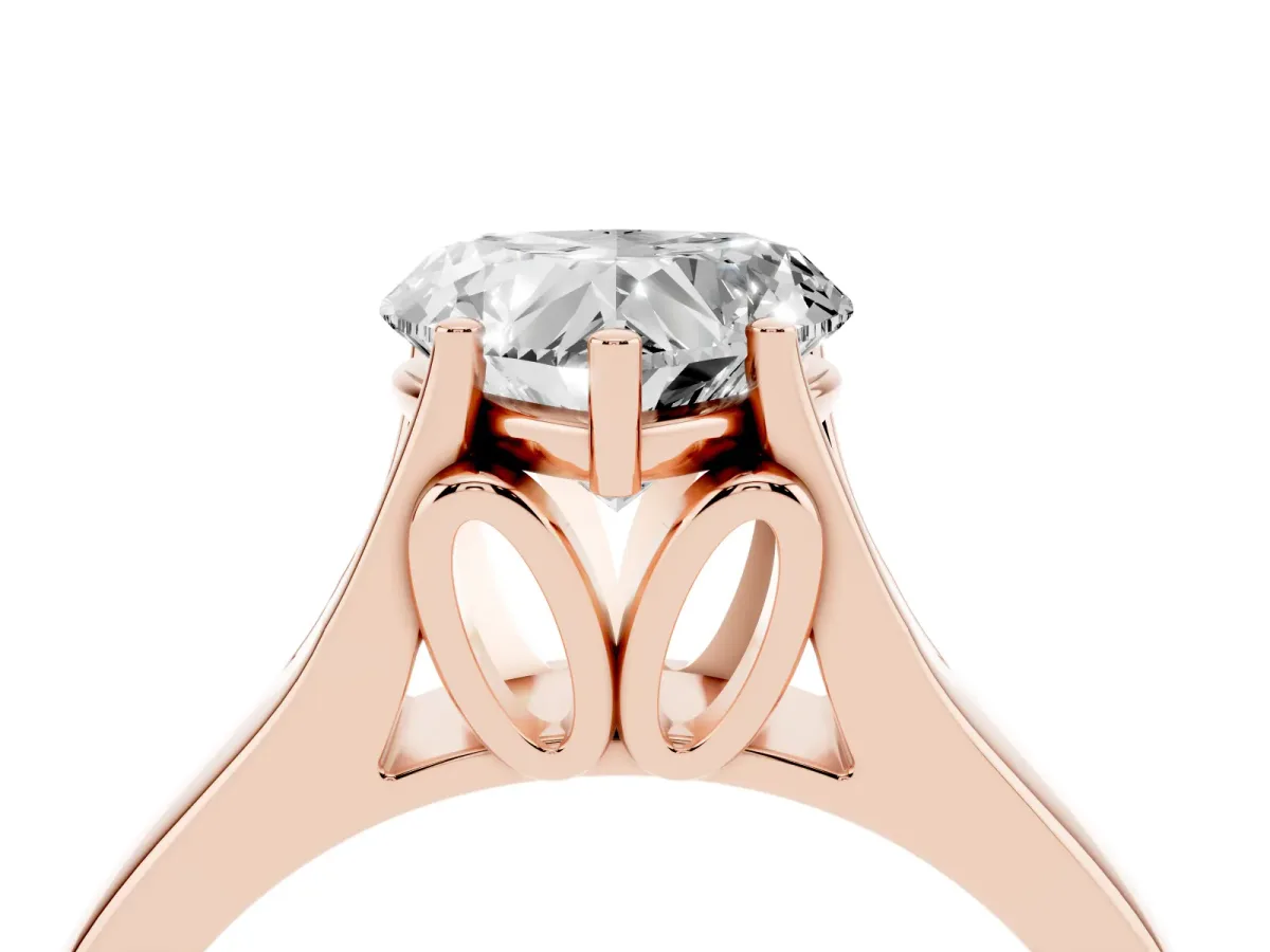 Heart Cut Solitaire Diamond Ring with Cathedral Band and Four-Prong Setting Rose gold