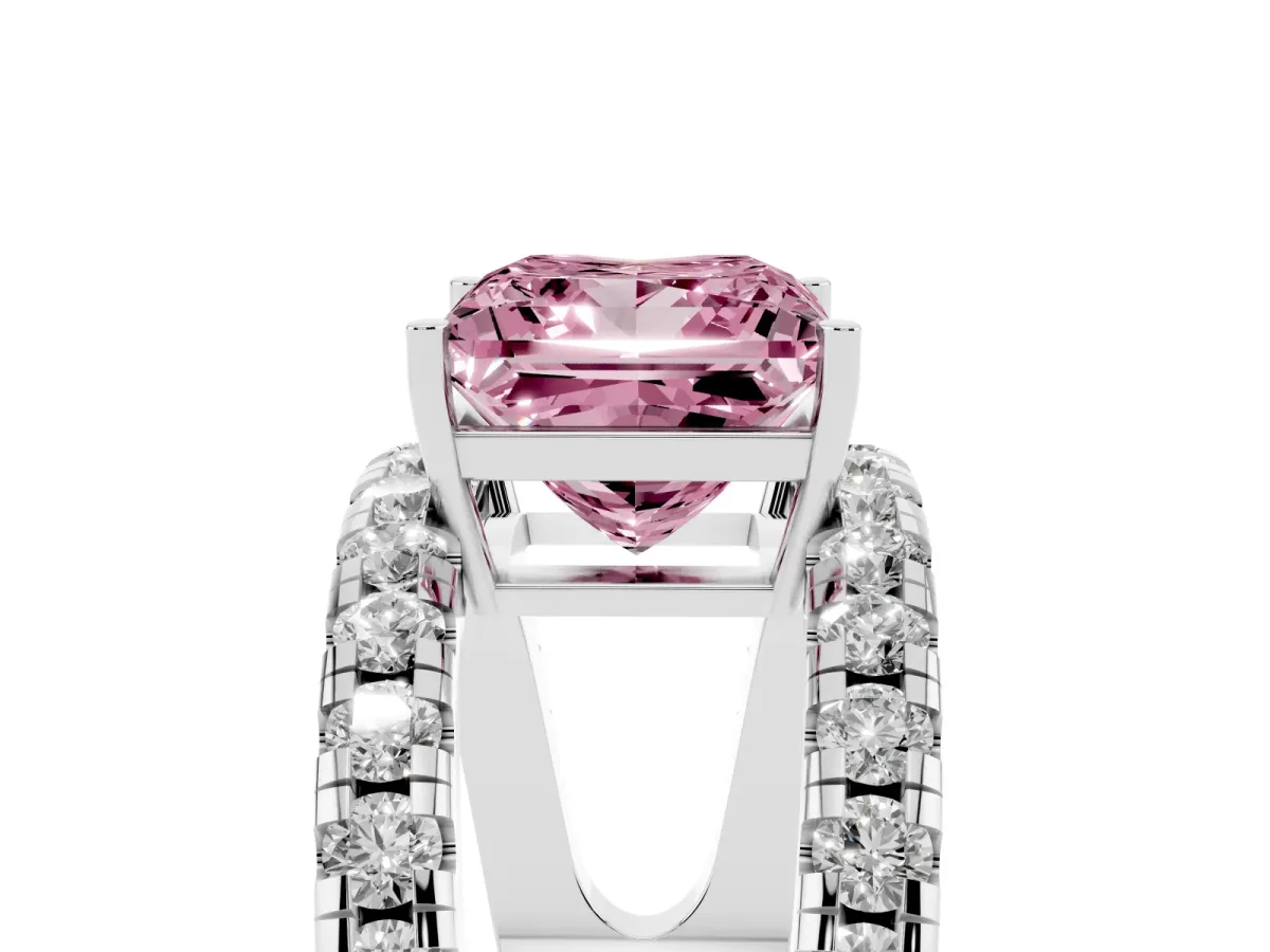 Fancy Pink Princess Cut Solitaire Split Shank Pave Diamond Ring Platinum