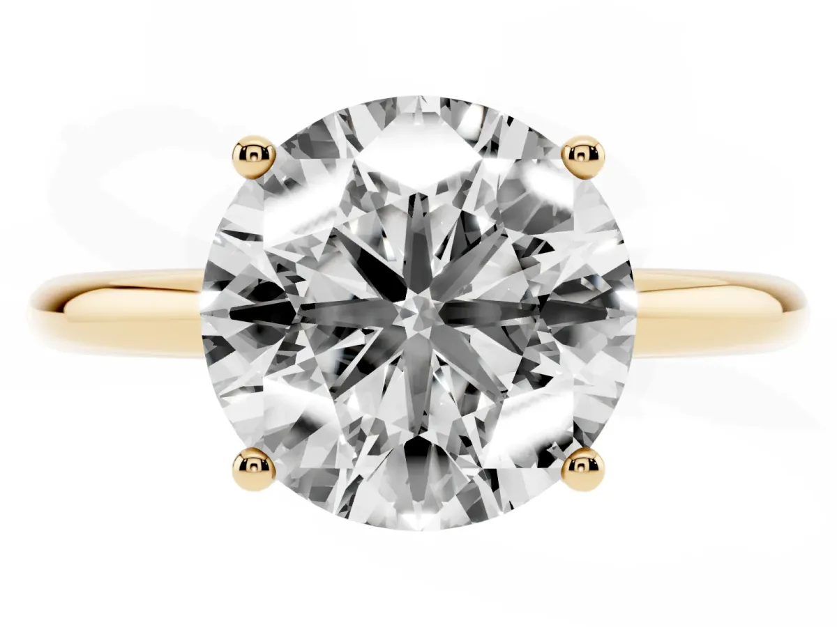 Round Cut Cut Solitaire Engagement Ring with Four-Prong Setting and Classic Band Yellow gold