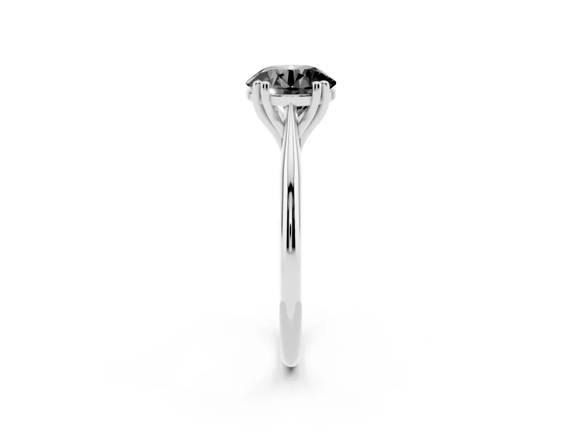 Fancy Black Round Cut Solitaire Diamond Ring with Six-Prong Setting and Classic Band Silver