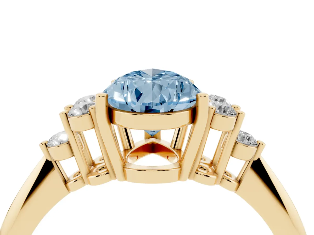 Fancy Blue Pear Cut Cut Diamond Cluster Ring with Solitaire Band and Four-Prong Setting Yellow gold